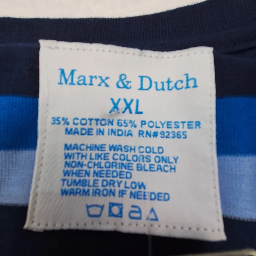 Marx & Dutch T-Shirt Mens XXL‎ Blue Striped V-Neck Short Sleeve New NWT Casual